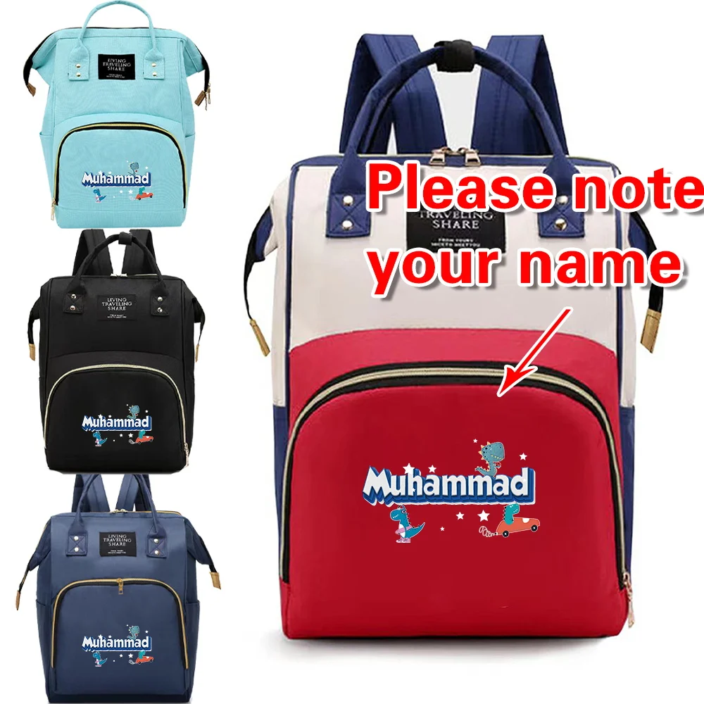 Mochila personalizada con nombre para mamá, bolsa de pañales, mochila para botella de leche, cambiador para recién nacido, bolsa de almacenamiento de salida práctica