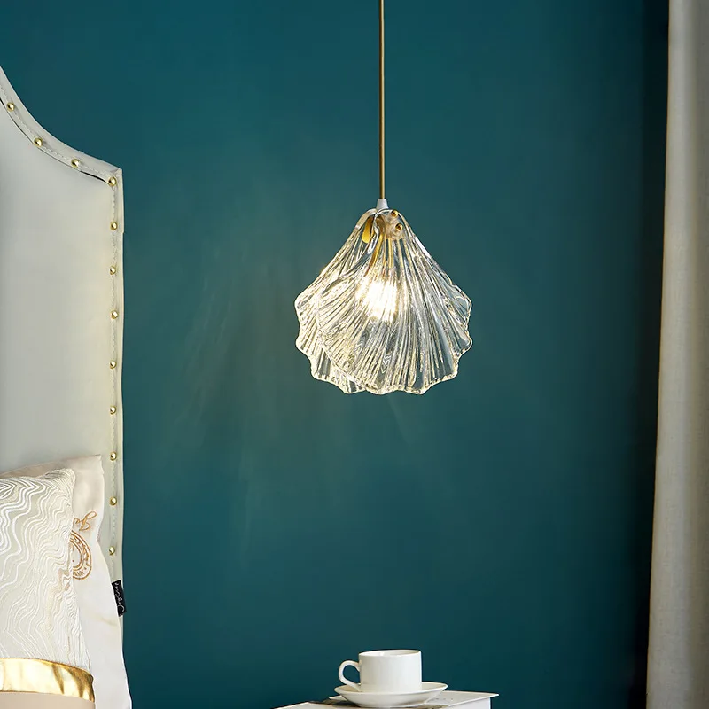 

Light Luxury Bedroom Bedside Small Chandelier Window Entrance Bar Lighting Modern Personality Single-head Shell Glass Chandelier