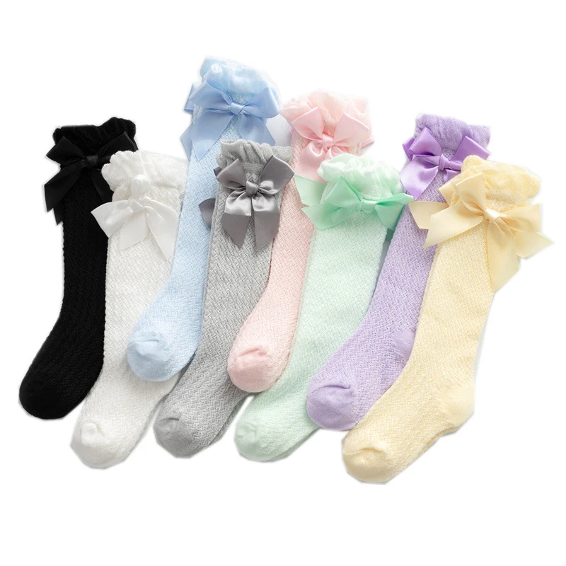 Summer Socks Baby Accessories Cute Newborn Socks Thigh Frilly Cotton Girl Clothes Long Bow Sock Funny Baby Girl Knee High Socks image 3