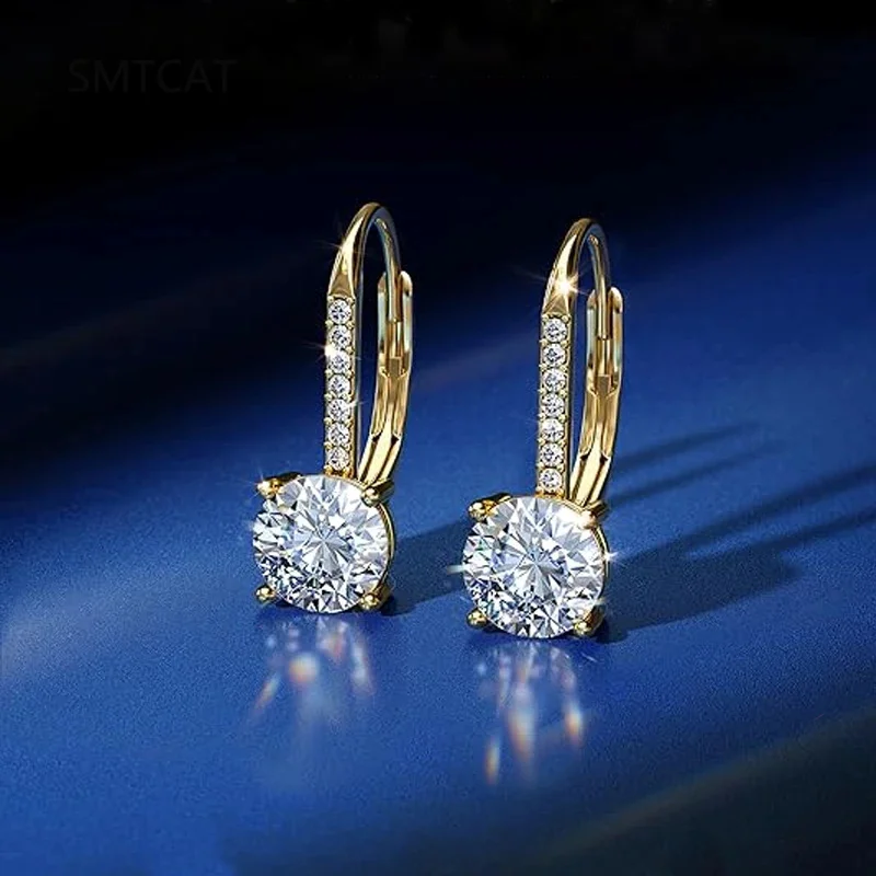 

Модные позолоченные серьги 14 карат, серьги-кольца из серебра 925 пробы, висячие серьги для женщин, серьги с муассанитом на спине, ювелирные изделия для девочек