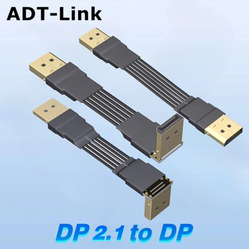DP 2.1 Male To Male Extension Cable DisplayPort DP2.1 DR/DSC Elbow Connector Flat Ultra-Thin Soft Graphics Card GPU Adapter Wire