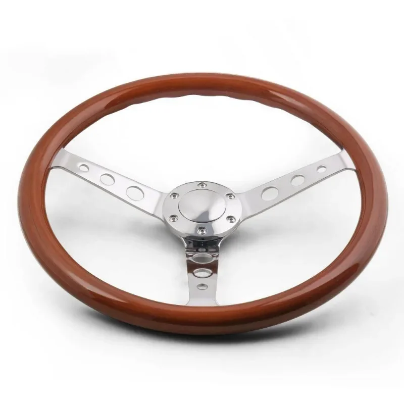 Car Modification 15 Inch Electroplated Bracket 380mm Solid Wood 6-hole Peach Wood Vintage Universal Steering Wheel