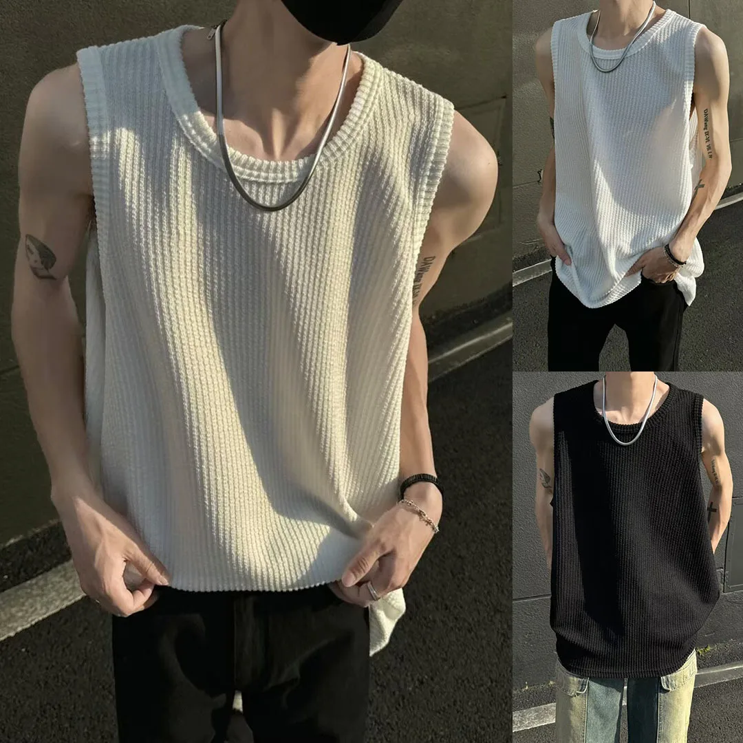 Summer Textured Ice Silk Loose Sleeveless Tank Top Men's Hong Kong Style Casual Base Layer Top