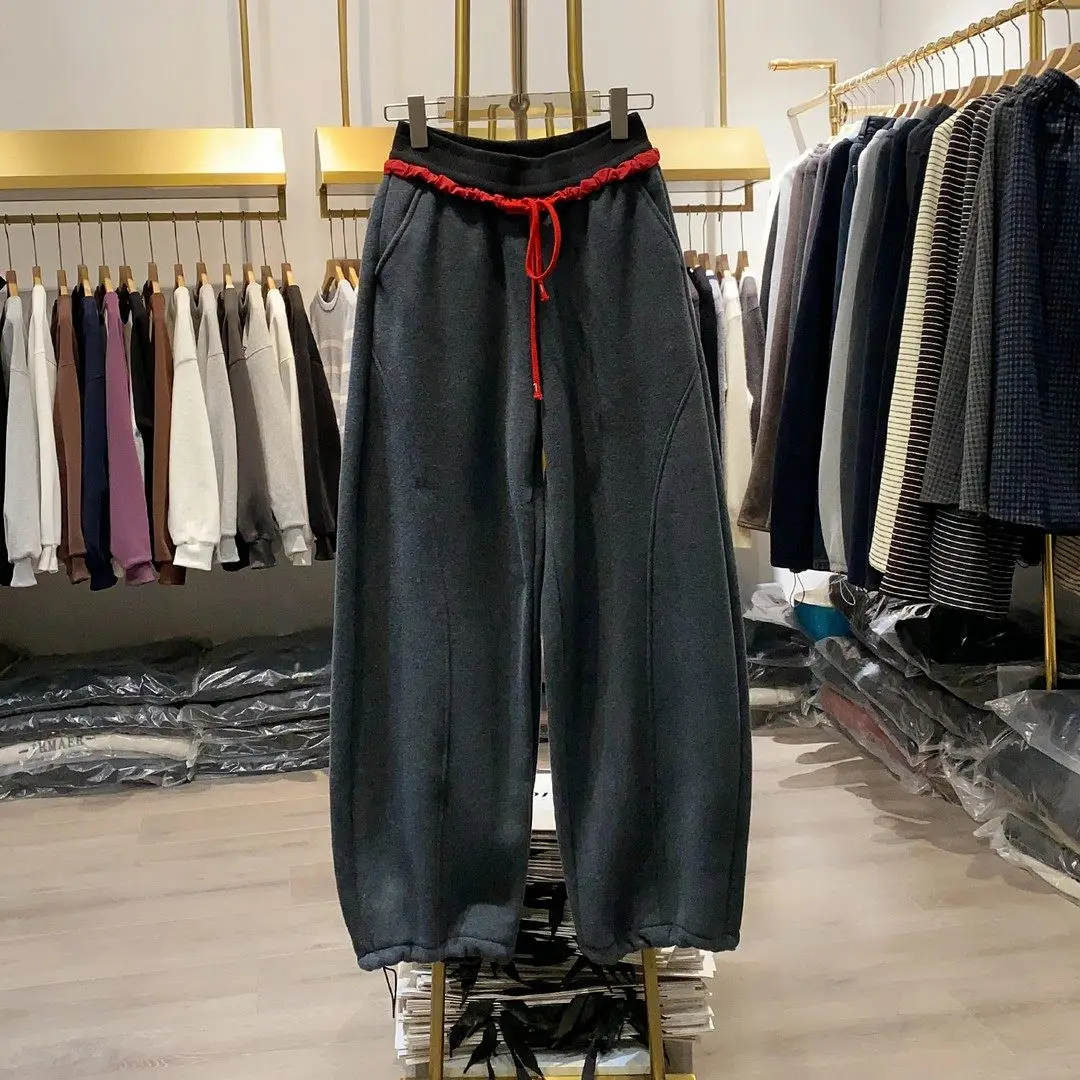 

Мужские и женские спортивные брюки на флисовой подкладке с манжетами и завязками, свободного кроя, прямые длинные брюки, осенне-зимняя новинка