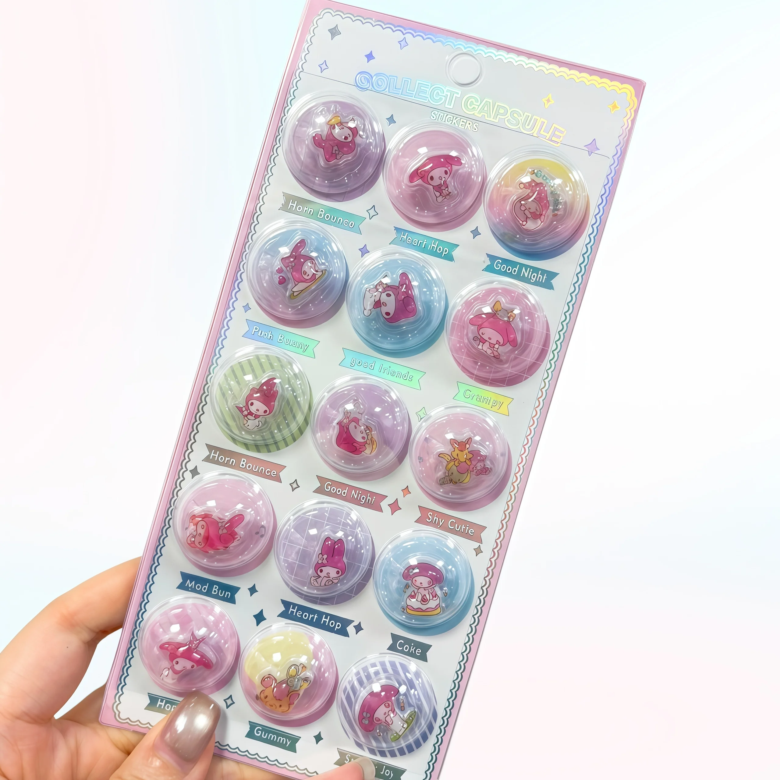 24-48 Pcs Melody Kuromi  Kt Capsule Stickers 3d Puffy Glitter Shaker Stickers Cute Kawaii Anime Decals Water Bottle Phone Case - view 6