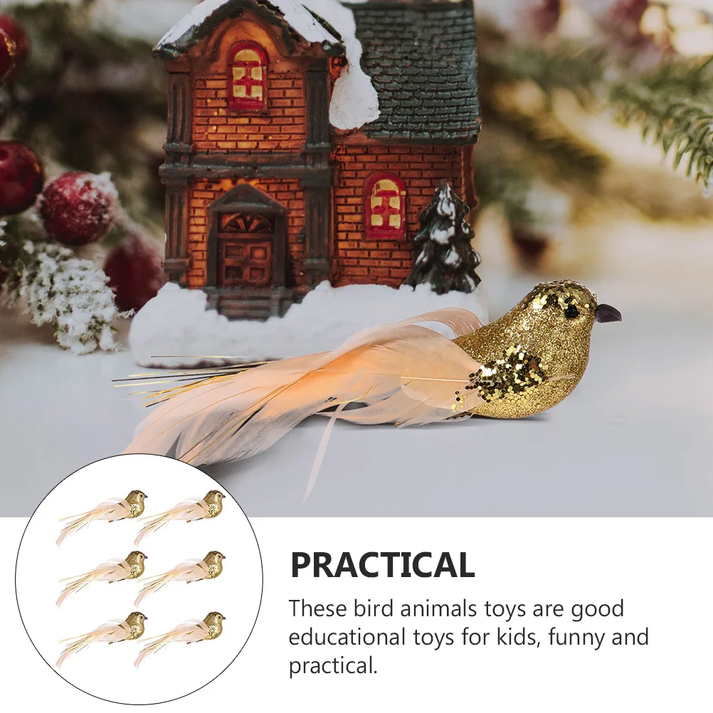 

6pcs Foam Birds Artificial Christmas Tree Ornaments Silver Bird Model Toys Kids Educational Gifts Party DIY