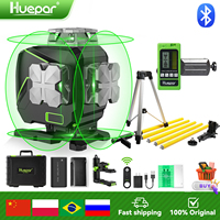 Huepar S04CG-5RG 16 Lines 4D Cross Line Laser Level Green Beam Self-Leveling Tools With Detector & 3.7m Telescoping Pole Tripod