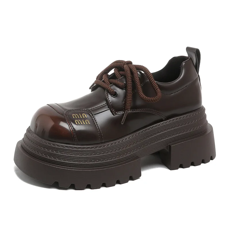 Zapatos individuales para mujer, suela gruesa, zapatos de cuero con aumento de altura, mocasines de moda para primavera 2025