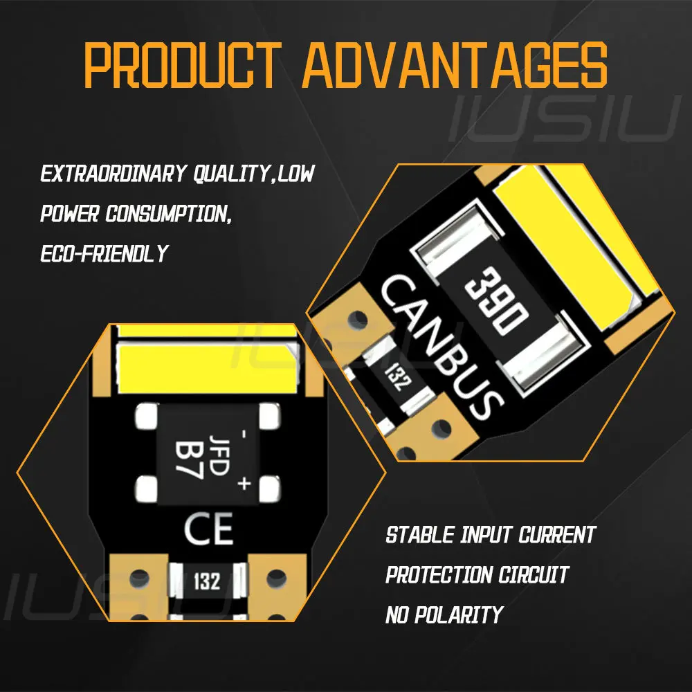 IUSIU bohlam Led T10 W5W 194, 2 buah plat nomor Interior kubah 7020 lampu sinyal penanda parkir samping mobil 12V putih