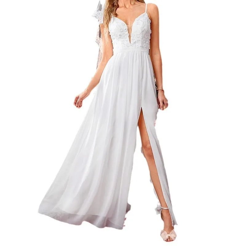 Neues Kleid im Waldstil, Hosenträger, Spitze, schlicht und schlankmachend, Rasen, Outdoor-Gaze, Reisefotografie-Kleid für Damen, elegant