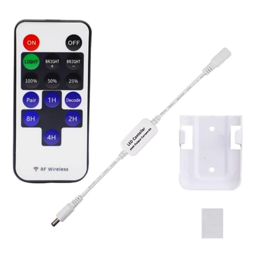 Updated Mini Remote Control for Single Color LED Strip Lights, RF Dimmer for 12V DC LED Ribbon, LED Neon Sign, Wireless Remote