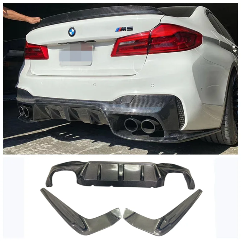 For BMW 5 Series F90 M5 2017 2018 2019 2020 Real Car Carbon Fiber Trunk Bumper Rear Lip Diffuser Splitter Protector Cover