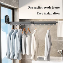 Retractable Clothes Drying Rack No Punching Laundry Drying Rack Wall Mount Suction Cup Drying Rack Travel Portable Hanger