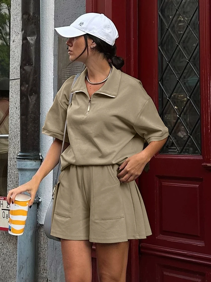 Marthaqiqi Summer Ladies Nightgowns Suit Turn-Down Collar Sleepwear Half Sleeve Nightwear Shorts Loose Female Pajama 2 Piece Set