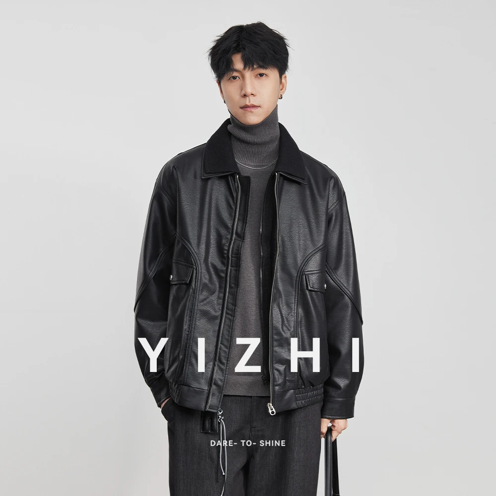 Fashion Men's Lapel Down Leather Jacket 2025 Autumn and Winter New Loose Casual Motorcycle Style Trendy Handsome Jacket