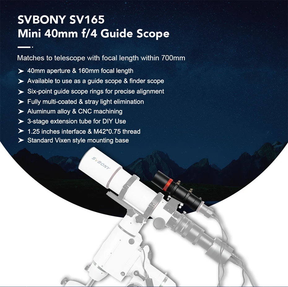 Svbony SV165 Sucherfernrohr für Teleskop, 40 mm, tragbares Mini-Leitfernrohr, F4, 160 mm, mehrfach beschichtet, mit integriertem Spiralfokussierer – Detail 2