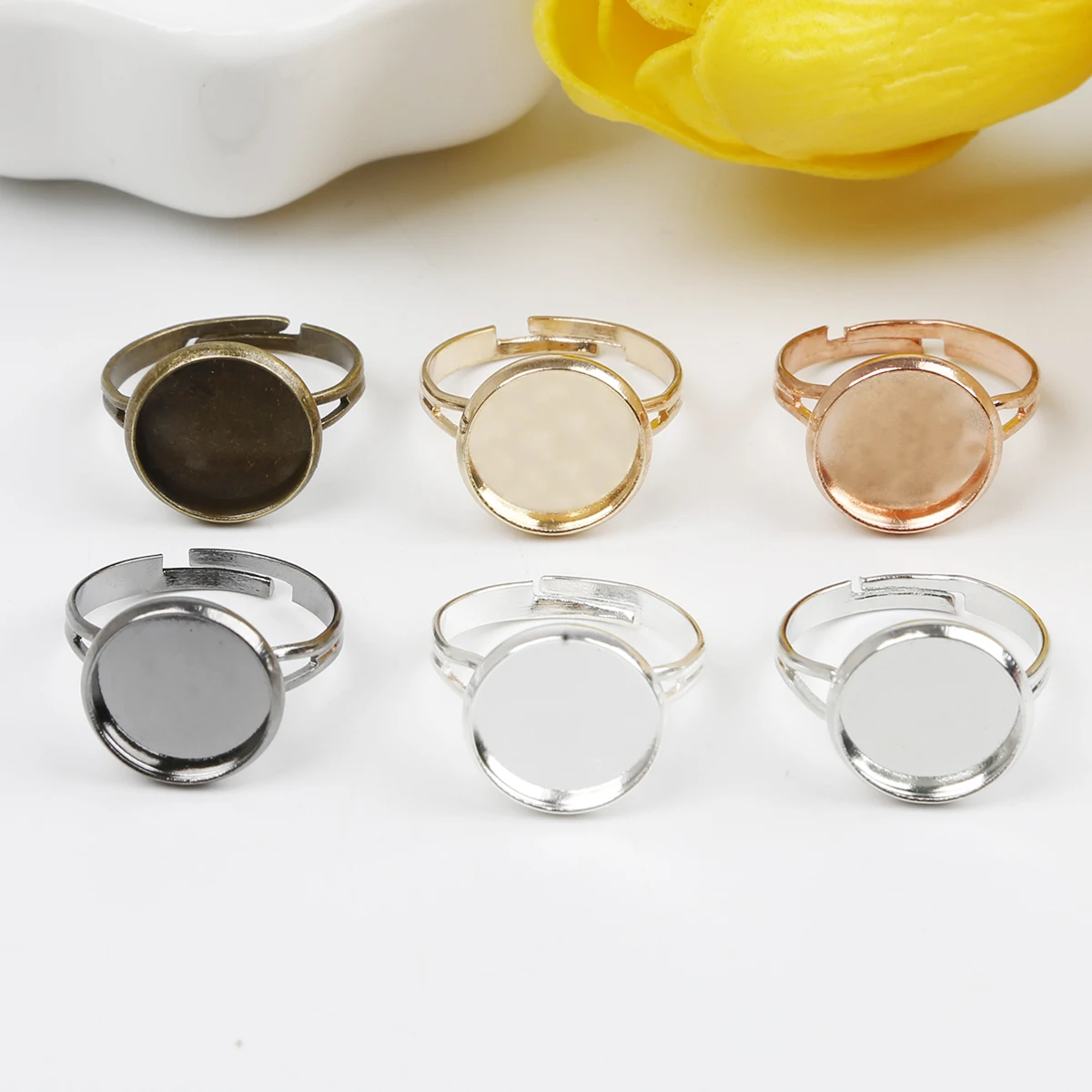 10pcs 12mm round Cabochon Ring Blanks Zinc Alloy Metal Bezel Setting DIY Jewelry Making Cabochon Ring Base