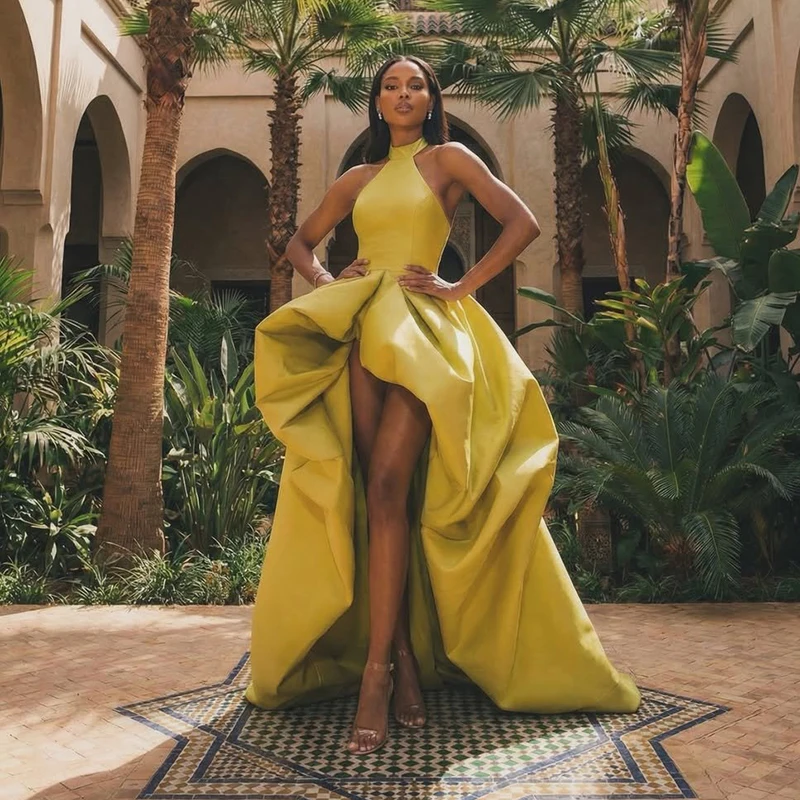 

Thinyfull Sexy A-Line Prom Evening Dresses Saudi Arabia Sleeveless High Low Party Dress Night Cocktail Prom Gowns Customized