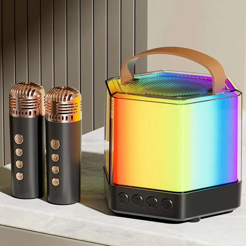 Karaoke-Maschine, tragbarer Bluetooth-Karaoke-Lautsprecher mit Bass mit schillernden Lichtern für Erwachsene und Kinder mikrofone einfach zu installieren