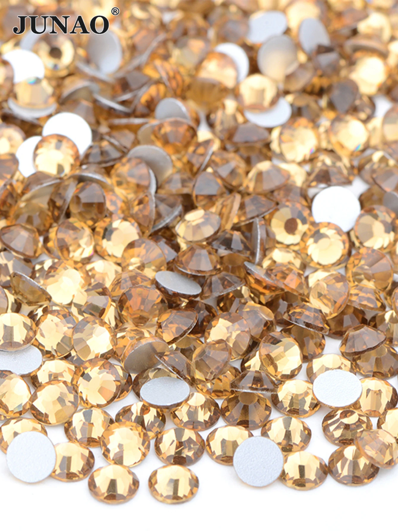 JUNAO SS6 10 12 16 20 30 Lt. Topaz - Piedras de Cristal Planas sin Fijación en Caliente, Diamantes de Imitación Brillantes, Gemas para Uñas, Cristales para Pegar, Strass