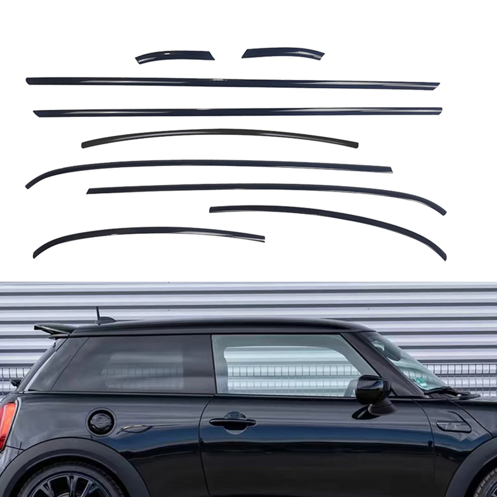 Für Mini Cooper R56 2-Türer 2007-2013 Außenfenster-Zierleiste Dekorationsstreifen Glänzend Schwarze Türrahmen-Styling-Accessoires