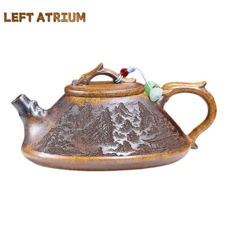 150ml Chinese Yixing Purple Clay Teapot Tradition Handmade Landscape Pattern Tea Pot Beauty Kettle Teaware Raw Ore Zisha Tea Set