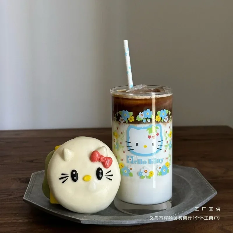 

Kawaii Sanrio Hello Kitty Printed Y2k Glass Cup Anime Cartoon Girls Party Tea Milk Coffee Juice Breakfast Mug Birthday Gifts
