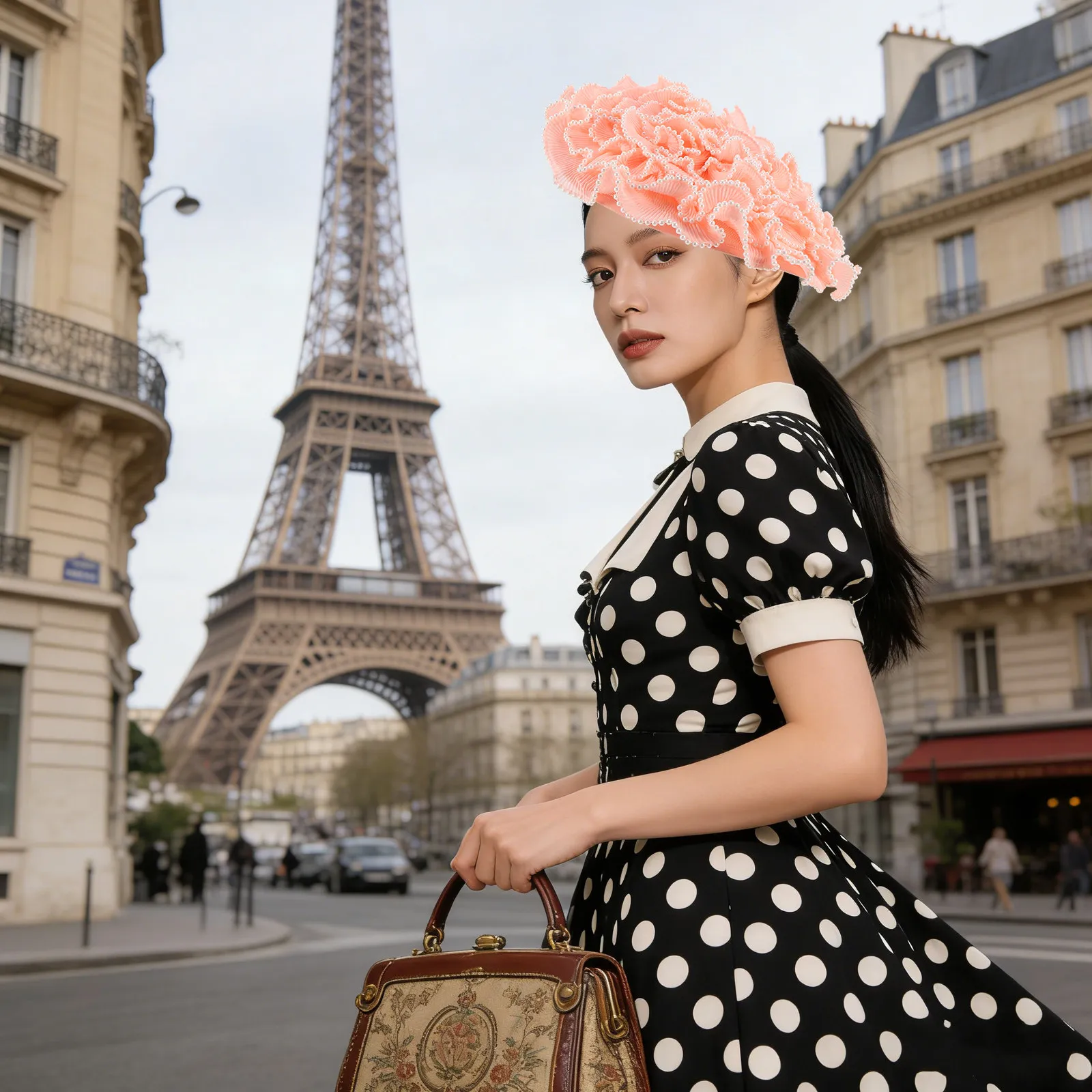 Large Flower Fascinator Hat Pink Pleated Pearl Floral Headpiece Tea Party Wedding Cocktail Church Cosplay Headband