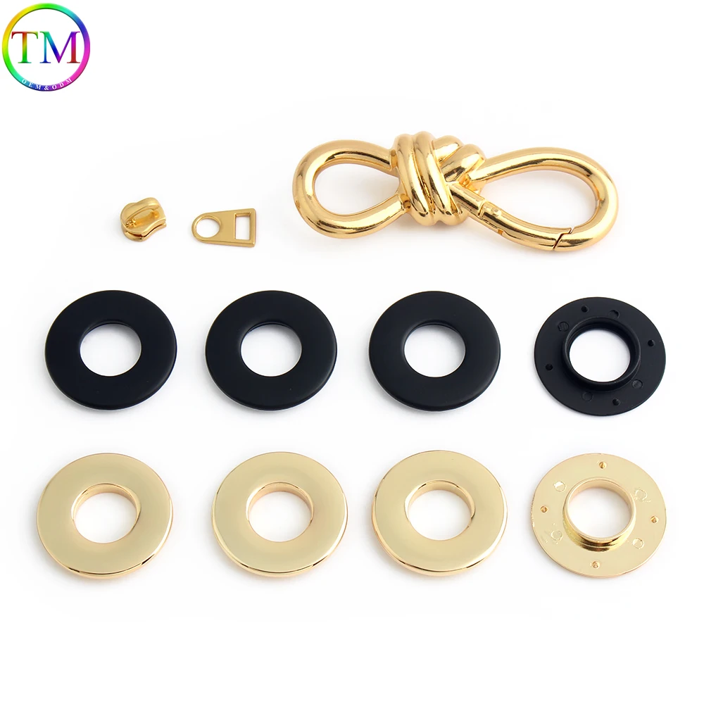 1-5-10Sets Satin Gold Rectangle Ring Eight-Character Spring Buckle For Handbag Purse Bags Puller Slider Stud Rivet Accessories