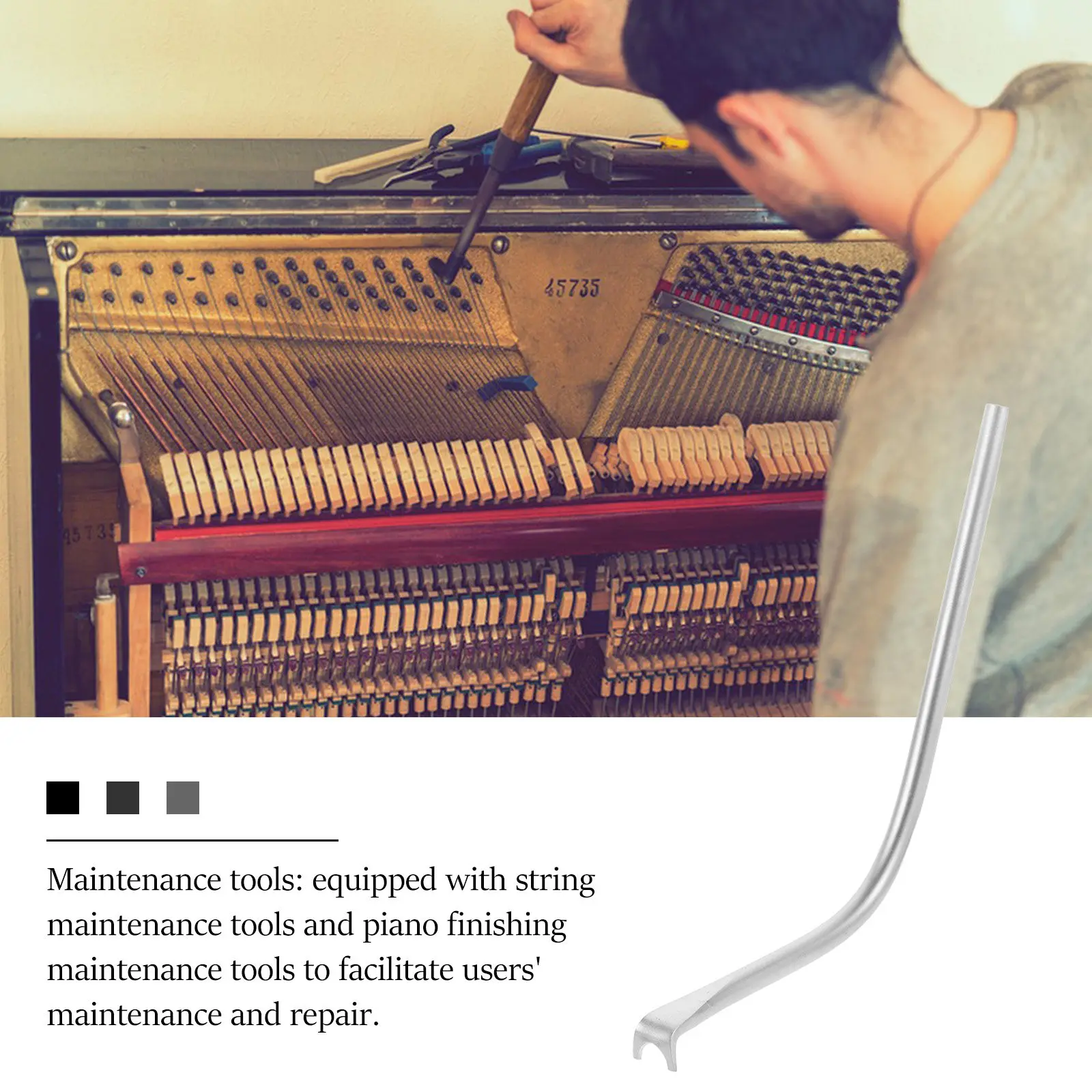 Piano String Hook Metal Repair Tool Precise High Stability Anti-Slip Handle Piano String Lifting Tool Accessories