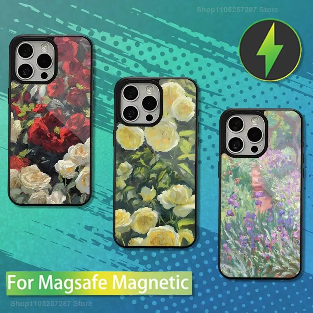 

Rose Art Oil Painting Phone Case For iPhone 13,12,11,16,15,17,14,Pro,Max,Plus,Mini, For Magsafe,Magnetic Wireless Charging