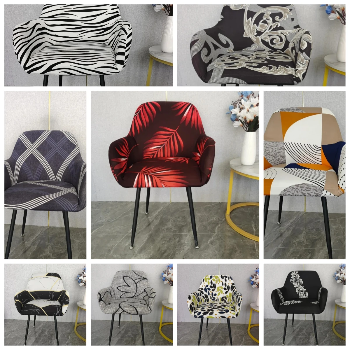 1pc Printing Chair Cover Sloping Arm Big Size Wing Back King Back Chair Covers Seat Covers Washable Removable