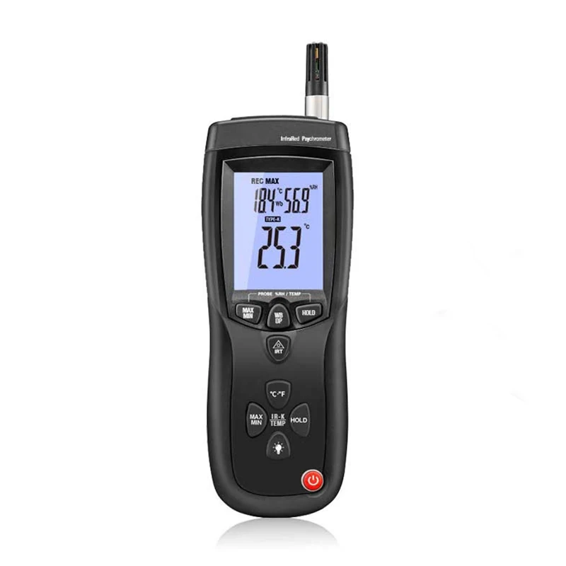 

Temperature and Humidity Moni-tor Three-in-One In-frared Temperature and Humidity Meter