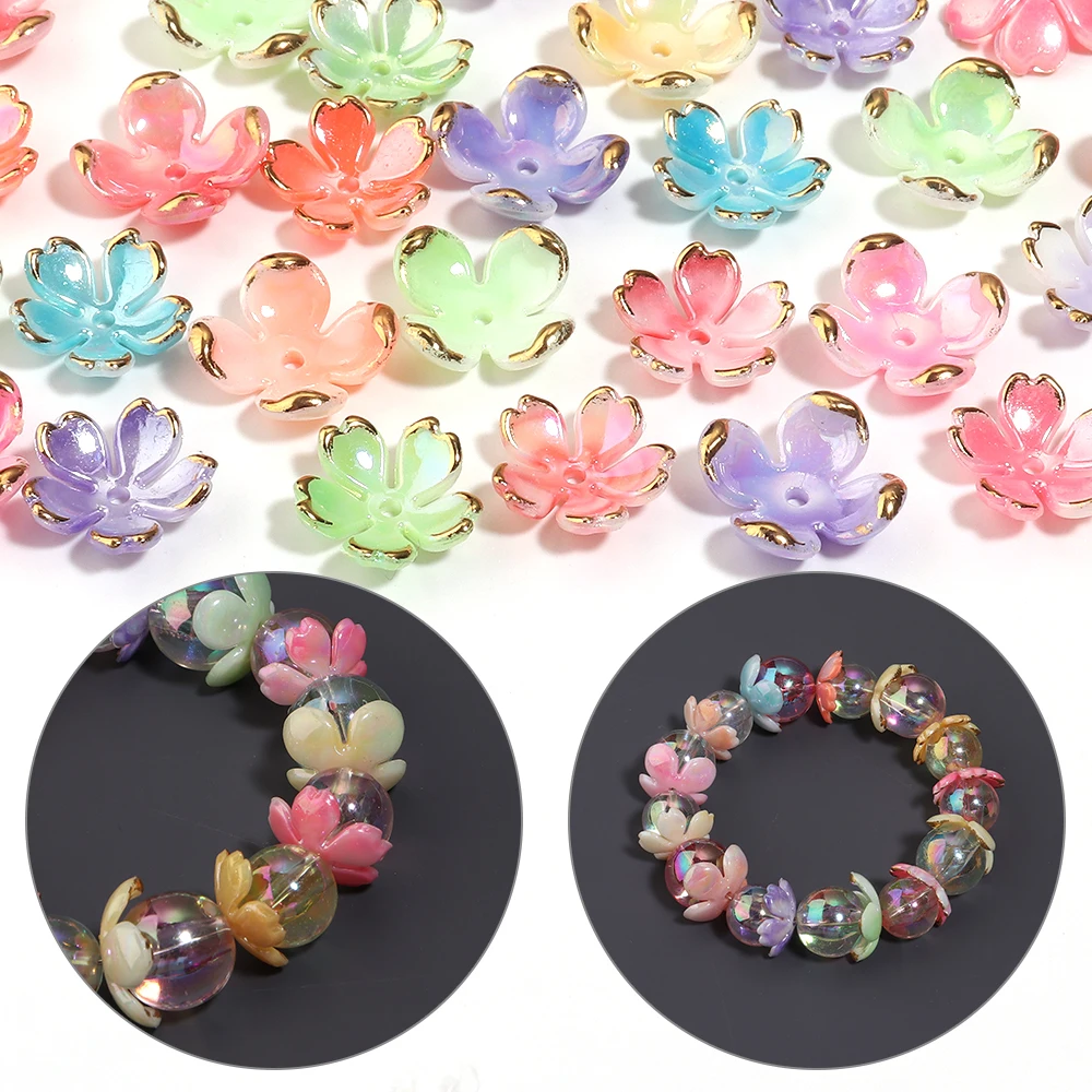 100 Stück Farbverlauf-Blumen-Abstandshalterperlen aus Acryl mit Goldrand, lose Blütenblattperlen für die Schmuckherstellung, DIY-Armband- und Ohrringzubehör – Detail 3