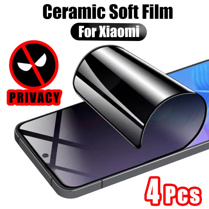 4pcs Soft Privacy Screen Protector For Xiaomi Mi 14 13t 13 12t 12 Ultra Pro Lite Redmi Note 13 12 11 10 Ceramic Anty-spy Film