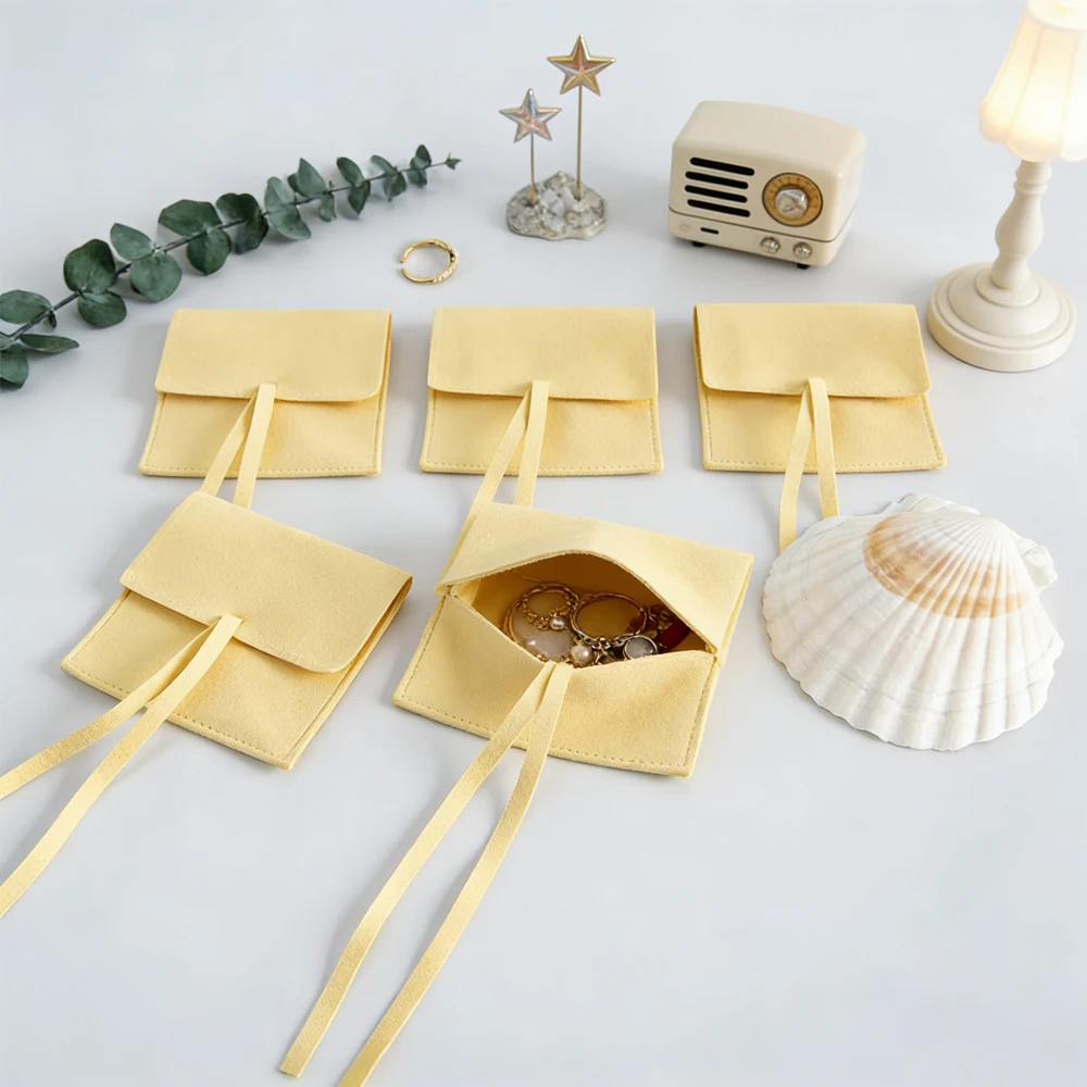 

10Pack 6x6cm 8x8cm Travel Necklace Set Pouch Small Microfiber Jewelry Storage Envelop Ribbon Bags Brooch Keychina Packaging Bag