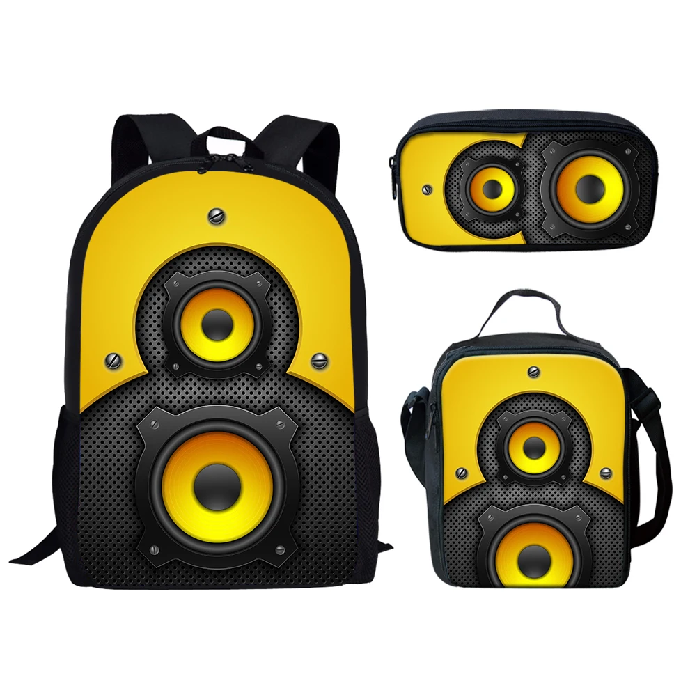 Cool Audio Speaker Padrão Mochila, 3D Print Student Bookbag, mochila Laptop, Lunch Bag, caixa do lápis, saco de escola adolescente, 3pcs por conjunto