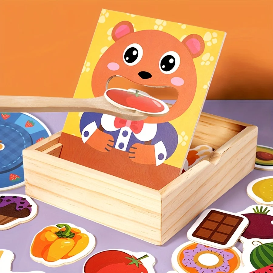 

Bear Feeding Role-Play Toy in Wooden Box – Pretend Play Learning Game for Kids, Fine Motor & Cognitive Development Toy