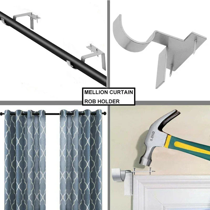 1 Set Heavy Duty Curtain Drapery Rod Brackets Home Single Hook Curtain Rod Support Holders Into Window Frame