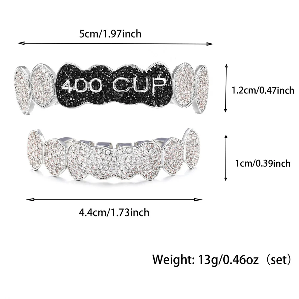 Hip Hop Full Bling CZ Teeth Grillz Caps Brass Cubic Zircon Iced Out Charm Grills For Men Women Jewelry Xmas Gift
