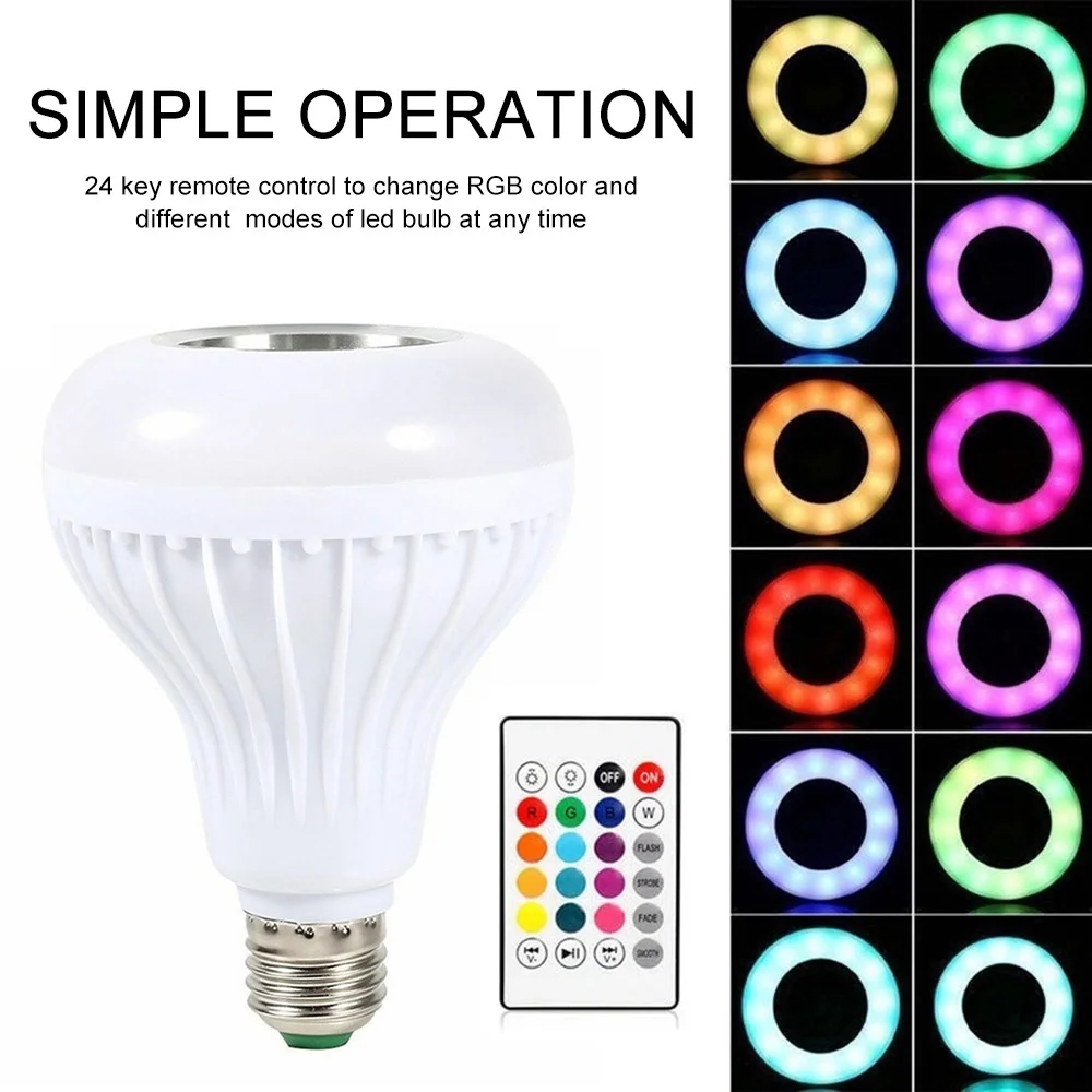 E27 Smart Light Bulb RGBW LED Music Light Wireless Bluetooth Speaker Lamp Color Changing Night Light with Remote Control