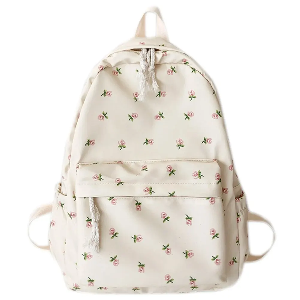 Korean Student School Backpack Floral White School Bags For Teenage Girls Cute Women\'s Backpack Brand Book Bag Nylon Rucksack