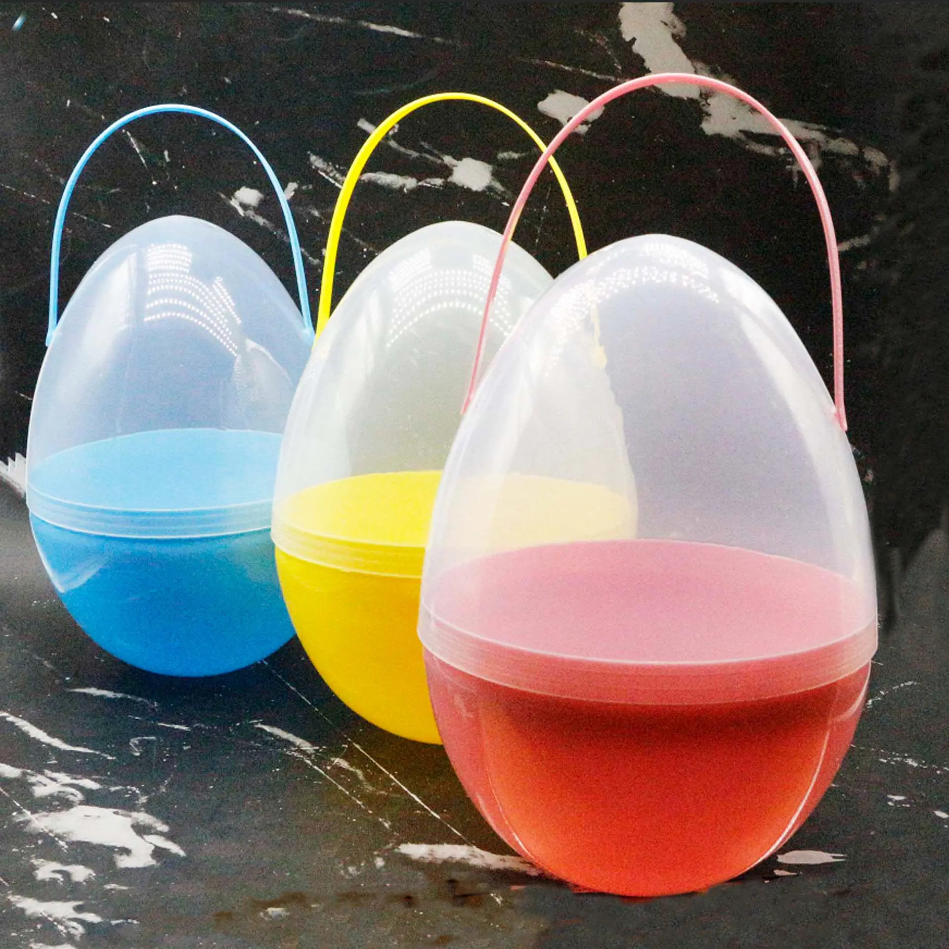 Handheld Egg Easter Ornament 25cm Ppenable Plastic Dinosaur Egg Makeup Tool Storage Box With Handle PP Hollow Elliptical Sphere