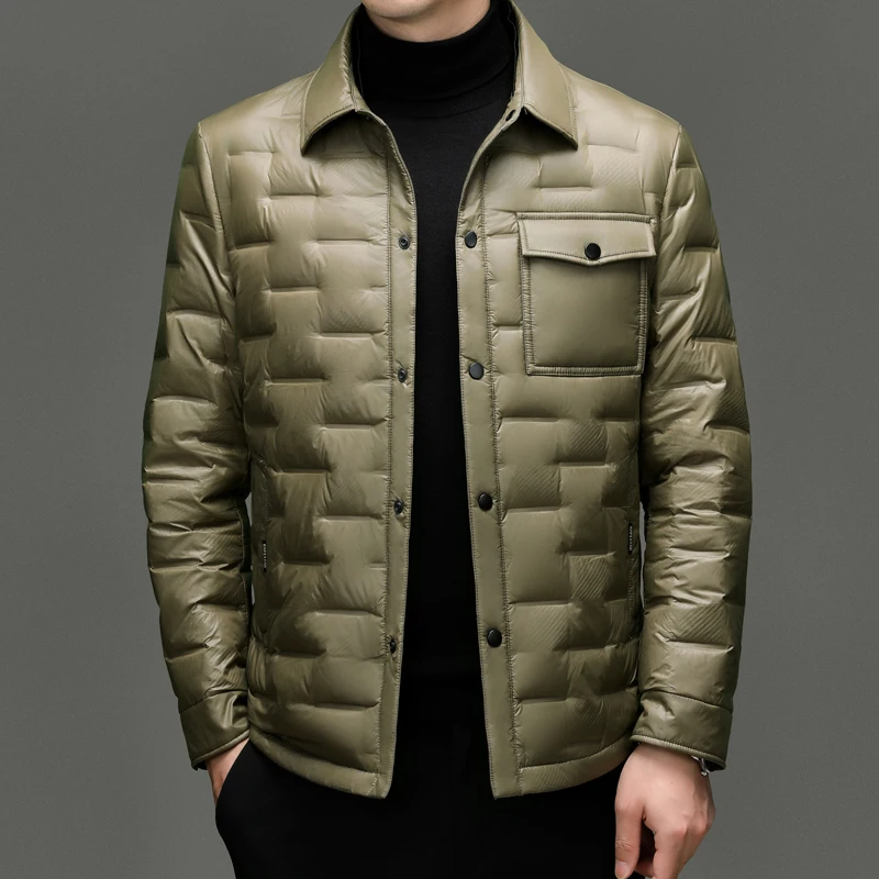 Мужской зимний пуховик средней толщины с воротником-стойкой, тонкий легкий теплый утиный пуховик, мужская одежда, одежда высокого качества