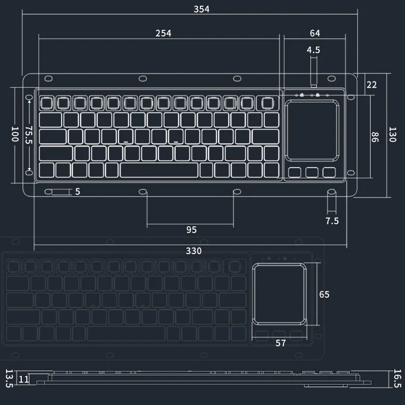K68 embedded USB/PS2 industrial keyboard numerical control industrial control anti-interference touchpad, trackball set
