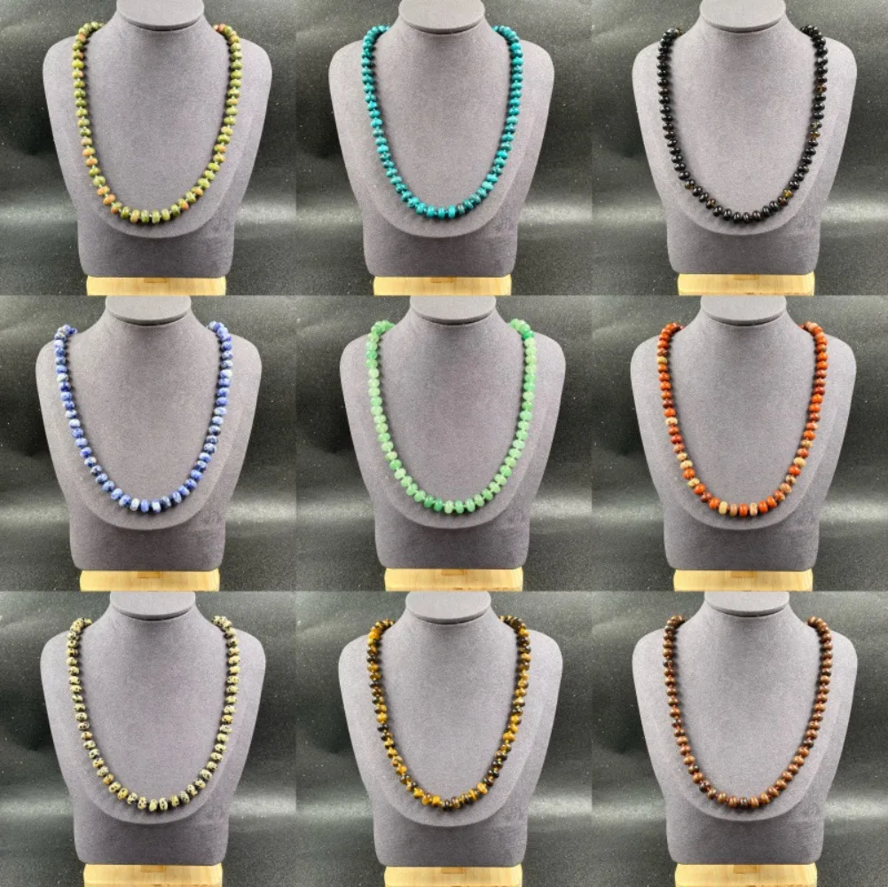 Natural Agate Barrel Beads Necklace, Hand Knotted Tumbled Agate Beaded Necklace for Men Women