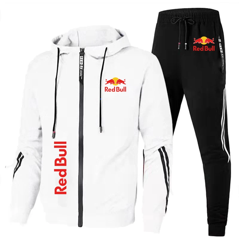 Red Bull Racing Logo Print Men Sportswear Hoodie Sets Zip Sweatshirt+Pants 2 Piece Suit Extreme Sports Custom Red Bull Tracksuit