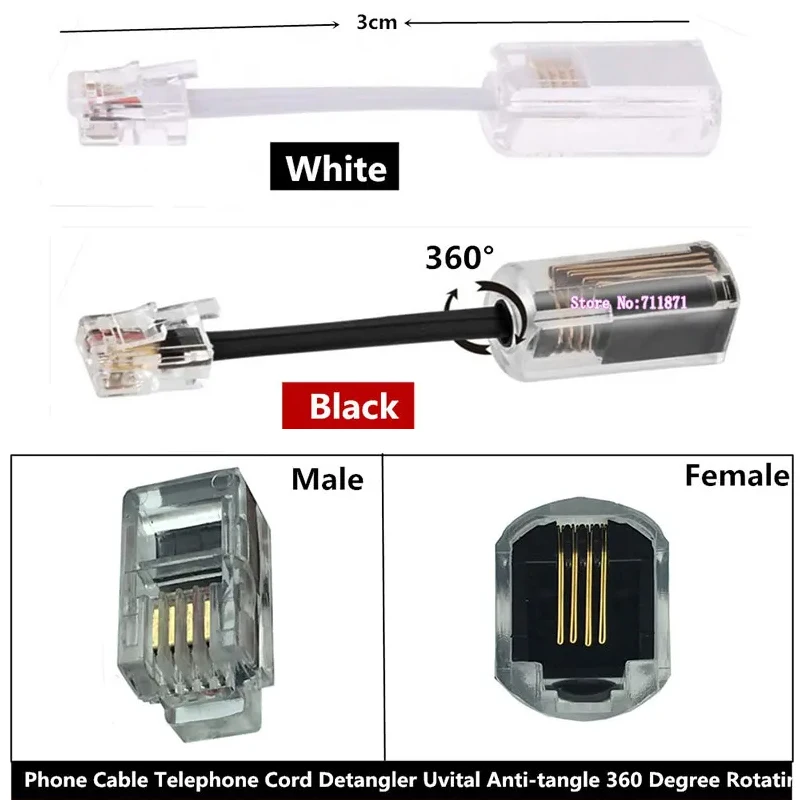 4P 360 Degree Rotating Anti-tangle Rj9 Telephone Cable Line 4P 4Pin anti winding Detangle Rj9 Phone Telephone handle Wire Cord