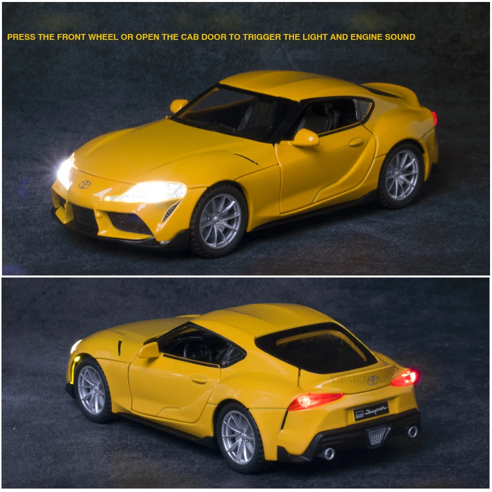 1/32 Toyota GR SUPRA odlewany aluminiowy model samochodu miniaturowa metalowa zabawka z dźwiękiem światło wycofać dla kolekcji dziecięcej