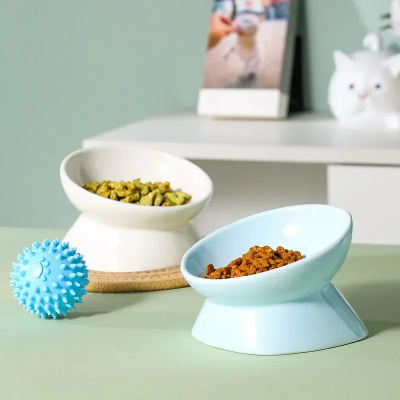 Cat Ceramic Bowl Pet matte High Foot Dish Basin Small Puppy Eating Drinking Feeder Bowls Cats Dogs Feeding Accessories
